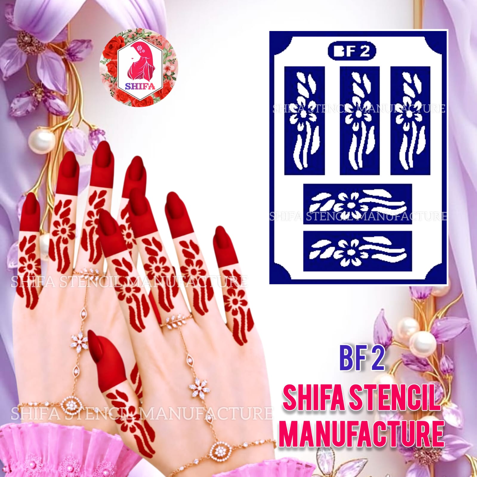 BF2 Finger Henna Stencil | Floral Mehndi Design | Shifa Stencil Manufacture Sticker overview Henna Stencil - Shifa Stencil